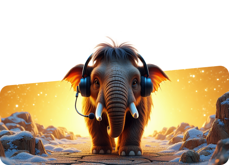 A mammoth with a customer service headset, representing a powerful CRM